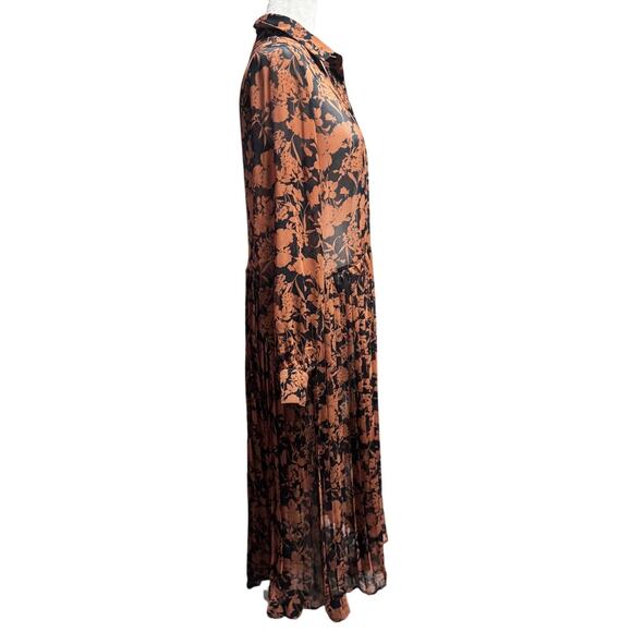 The Shirt by Rochelle Behrens Rust & Black Sheer Floral Maxi Shirt Dress (S) - Picture 3 of 7